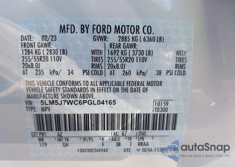 2023 Lincoln Aviator Reserve z USA, uszkodzony, nr VIN 5LM5J7WC6PGL04165